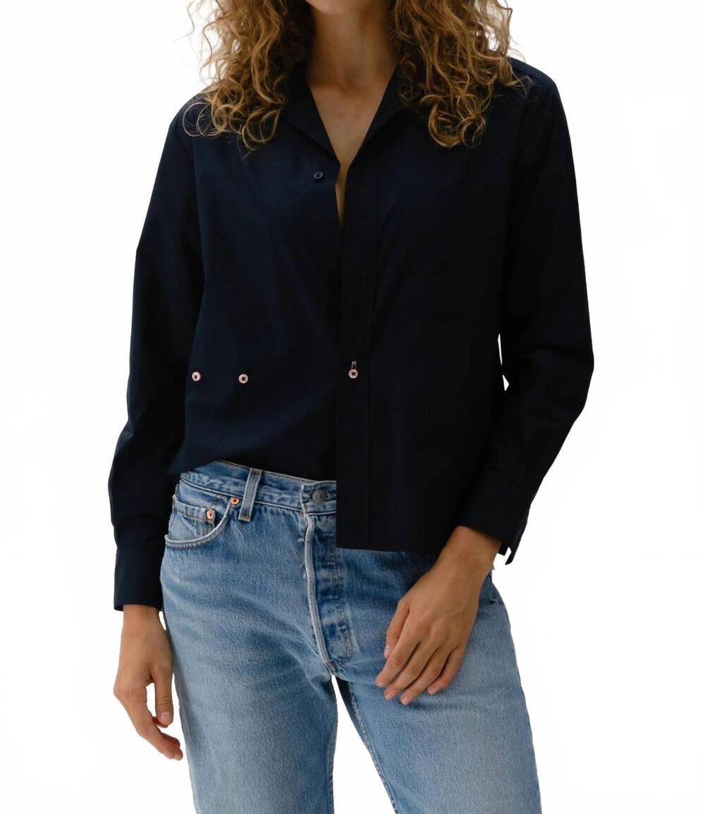 NEW CISSA button down wrap shirt in navy blue